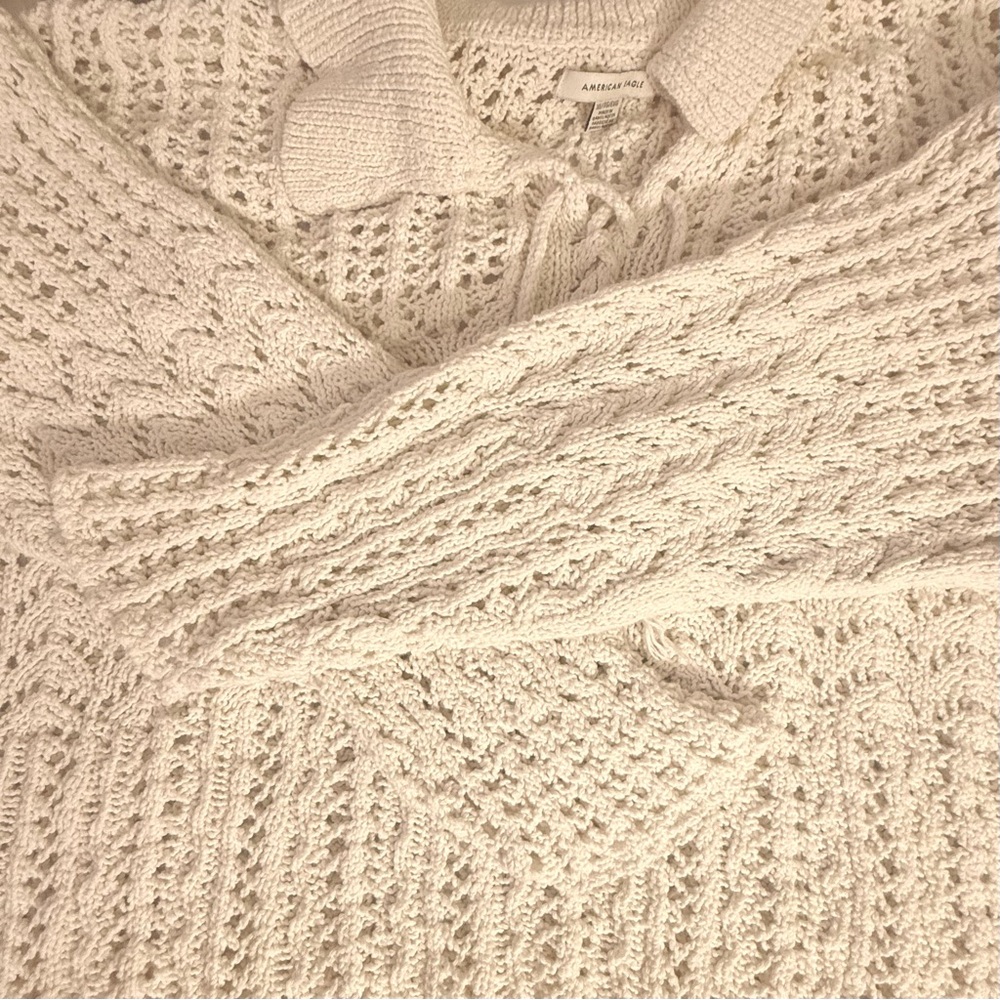 American Eagle Cream Open Knit Collared Sweater — Size XL - Picture 4 of 10